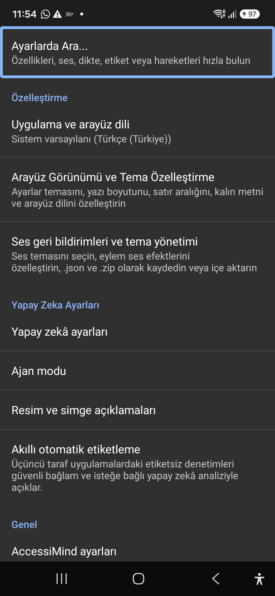 1. Ayarlarda Anlık Arama ve Hızlı Erişim — Ayarlar > Ayarlarda Ara...